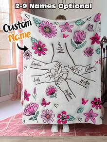 Customized Blanket Throw With Personalized Name And Text, Can Be Used As A Shawl, Floral Pattern Custom Blanket For Home Decor - Style 3 - View 40