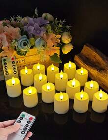12-Piece Warm-Light Flameless LED Decorative Tea Candle, Battery Powered (Batteries Included), Comes With Remote Control, 3D Simulated Light Wick, Suitable For Valentine's Day, Proposals, Dining Tables, Weddings, Home Decor, And Holiday Decorations. - ánh sáng trắng ấm áp - Xem 2