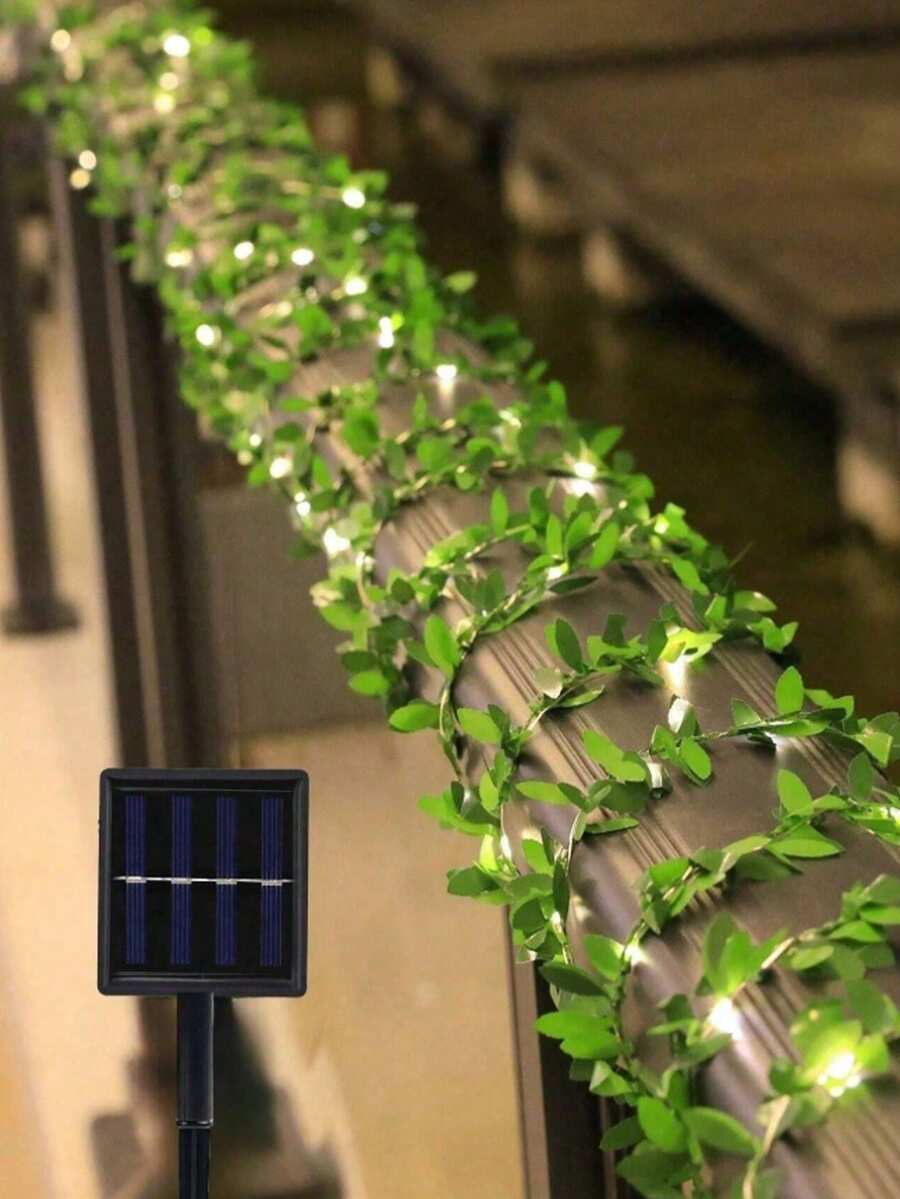 1pc 3m/7m 20LED/50LED Solar Powered Willow Leaf Fairy String Lights, Outdoor Camping Decor Lights, Solar Powered Suitable For Yard, Garden, Home[Solar Powered]