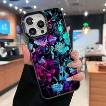 Arte de grafiti colorido con estética de luz negra neón. Esta elegante funda es compatible con los modelos  17, 16, 15, 14 Pro Max, 13, 12, 11, XR y XS Plus. Fabricada en silicona TPU, ofrece protección contra golpes y caídas, además de una sensación superior. Es un regalo ideal para familiares, amigos y seres queridos, y una opción perfecta para Año Nuevo. - Negro - Ver 2