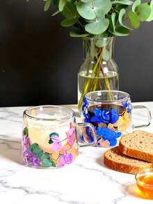 1/2/6pcs Set Double Layer Glass Cup With Handle, Flower & Plant Cup, Glass Coffee Cup, 80ml Small Espresso Cup. Suitable For Espresso, Milk, Tea, Cappuccino Etc. Unique Valentine's Day And Birthday Gift. - Multicolor - View 5