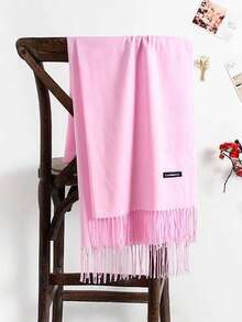 1pc Solid Color Fringed Lightweight Shawl, Versatile Soft Warm Lightweight Scarf, Suitable For Air-Conditioned Room, Elegant For Daily, Dining, Date, Headscarf For Dress - Dusty Pink - View 30
