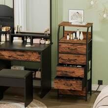 Vintage Nightstand With Charging Station And 3 Drawers - Chocolate Brown - View 5