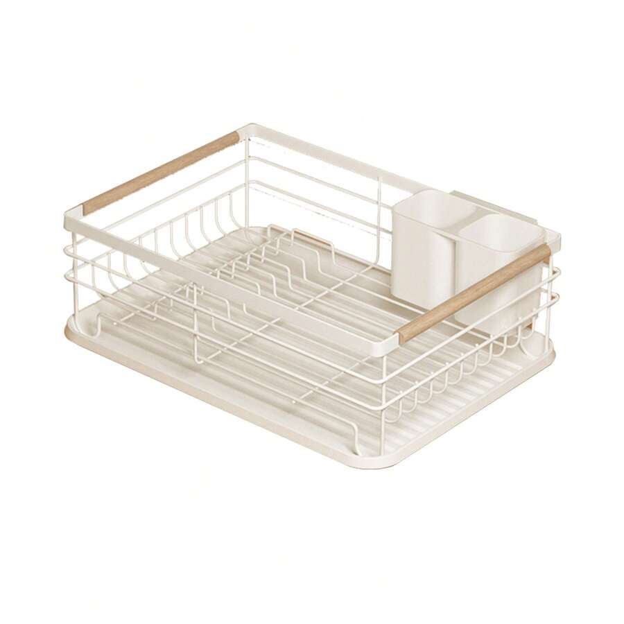 Dish Drying Rack With Cutlery Holder & Removable Drip Tray: Essential Kitchen Organizer - White - View 1