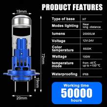 S&D H7 LED 大灯 30000LM 100W 带风扇超亮无线 6000K 白色 CANBUS 迷你汽车大灯 12-24V