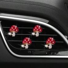4 Pcs Red Mushroom Air Vent Clip Accessories Air Conditioning Outlet Clip Car Air Freshener Dashboard Accessories Charm Car Inter Decor Cute Interior Accessories For Women - 紅色的 - 查看 7