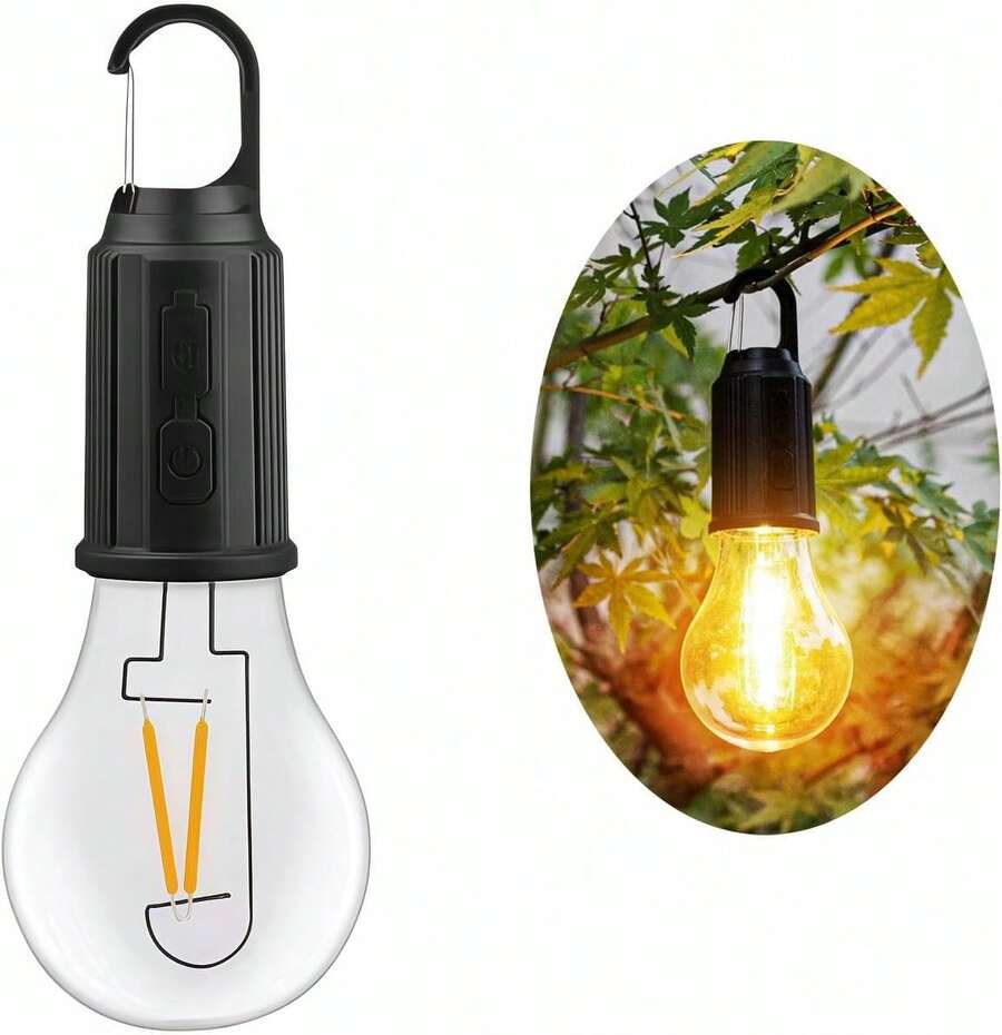1pcs LED Camping Lights: Rechargeable, Dimmable, Portable For Outdoor Use, Perfect For Valentine's Day, Thanksgiving, Christmas, And Halloween, ABS Material, Holiday Decoration, Modern Style Lantern, High-Quality LED, Solar-Powered, Home Decor - 黑色 - 查看 1