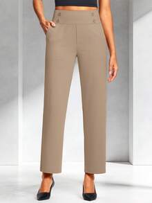 29" Women's Dressy Work Pants High Waist Pull On Wide Leg Slacks Trousers For Women Business Casual - 卡其色 - 查看 1