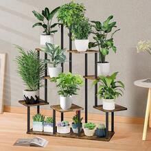 6 Tier Wood Tall Plant Stand Metal Rack Indoor, Multiple Flower Pot Holder Shelves Corner Rack, Planter Shelf Display Rack Storage Organizer Patio Living Room Balcony GardenWhite Oak - 9 Tingkat, Hitam - View 5