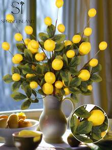 1/3支人造柠檬枝，PE材质，仿真植物，仿真花卉，桌面装饰，中心摆件，仿真绿植，房间装饰，书桌装饰，花园装饰，派对用品，学校宿舍办公室装饰，派对活动节日生日装饰，家居玄关酒店餐厅客厅卧室婚礼派对厨房花园装饰，情人节装饰，春夏装饰