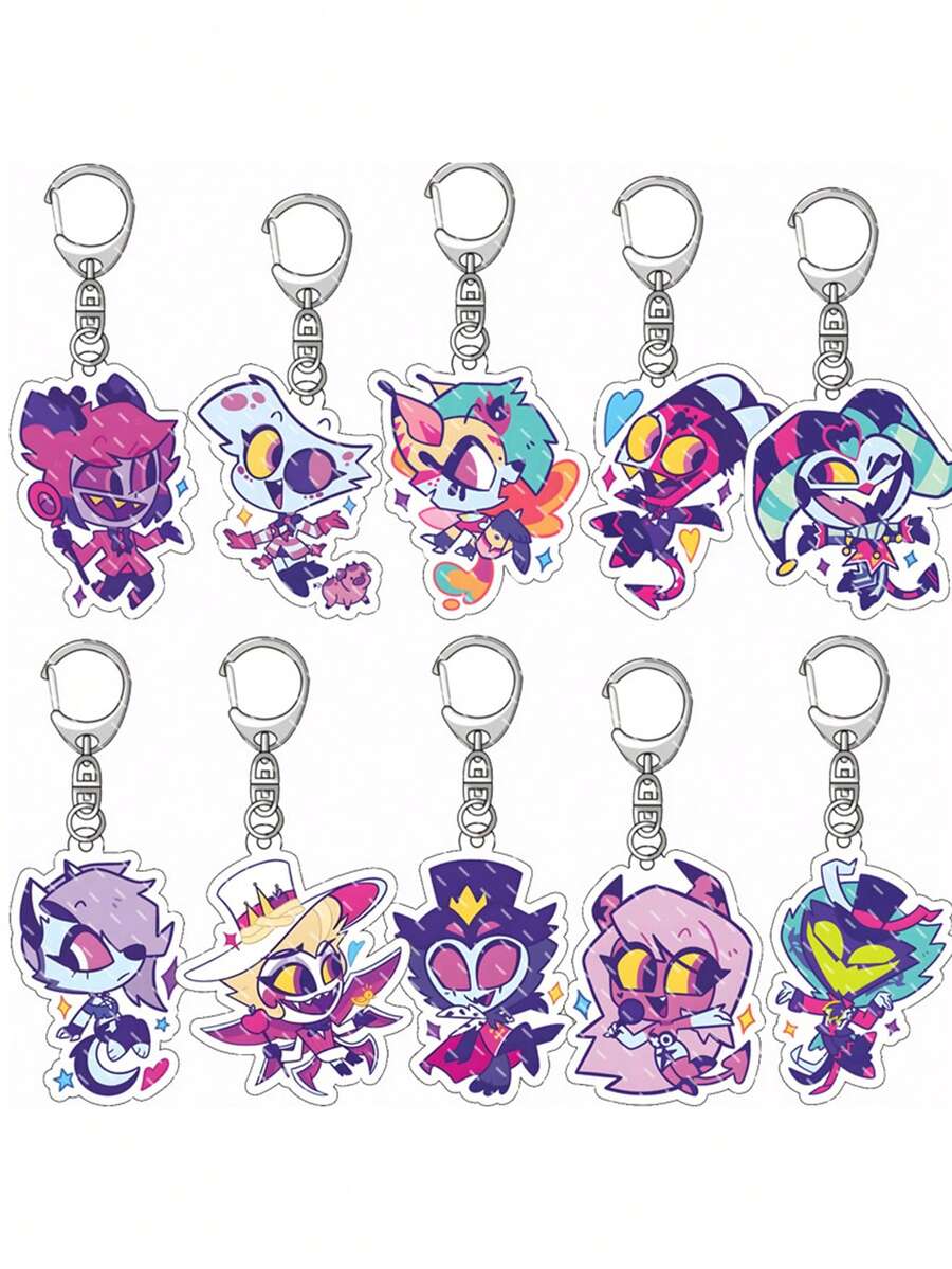 5个动漫地狱宾馆亚克力钥匙扣包挂件，汽车钥匙链防丢钥匙圈，送给朋友和粉丝的完美礼物 - 地獄客棧 - 查看 1