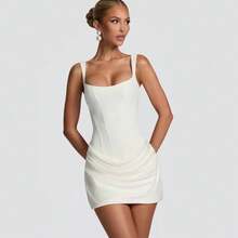 Summer European And American Style Fishbone Waist Cinching Strapless Off-Shoulder Short Sexy Hot Girl Dress - Màu Đỏ Sâu - Xem 8