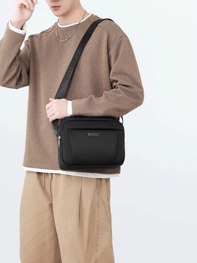 1 pieza (26cm*20cm*11cm) Bolso de hombro de moda para hombres, bolso de mensajero, bolso cruzado, bolso de cartera, material resistente a arañazos y desgaste, adecuado para compras, citas, reuniones, viajes, correa de hombro ajustable, regalo para familia y amigos, bolso de hombro de color negro casual y elegante para hombres