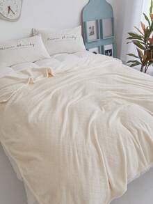 1pc Single Layer Thickened Fleece Plaid Solid Color Bedspread For All Seasons - White - View 6