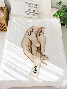 1 pieza Manta personalizada, se pueden imprimir de 2 a 5 huellas manuales y nombre personalizado, suave y cómoda, decorada con un patrón floral personalizado, texto personalizable, ideal para aniversarios. Esta manta personalizada única es adecuada para la oficina, el dormitorio, el sofá y los viajes, un regalo pensativo para mamá, abuela, esposa, novia, un regalo personalizado perfecto para el Día de la Madre, el Día del Padre, San Valentín, aniversario, cumpleaños, Navidad, Acción de Gracias, boda, graduación y inauguración de la casa. - Estilo 5 - Ver 9