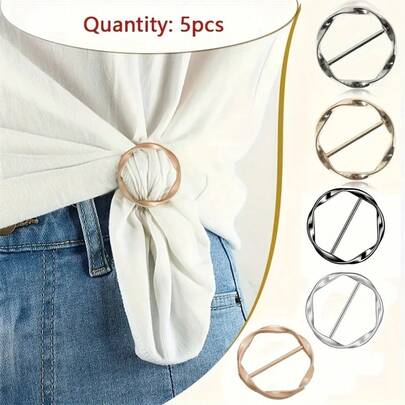 5Pcs Women's T-Shirts, Heart-Shaped Scarves, Imitation Crystal Scarves, Button Up Scarf Rings, Clip On Scarves, Women's Button Up Accessories