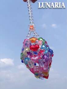 Mini Acrylic Beaded Crossbody Handbag Candy Color Handmade Pearls Purse For Party, Transparent Heart Beaded Pouch, Handmade Woven Colorful Jelly Clear Chain Shoulder Bag And Crossbody Bag, Suitable For Outings And Daily Wear, Birthday, Prom And Graduation And Also A Lovely Gift For Friends, Mother, Lover On Special Days Such As Valentine's Day, Christmas, Anniversaries. - 彩色 - 查看 9