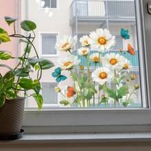 一款薰衣草和白色雏菊图案的窗贴，DIY可移除自粘纸，适合装饰卧室、客厅、阳台和商店橱窗。 - 彩色 - 查看 9