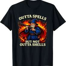 Outta Spells But Not Outta Shells | Wizard Fantasy Meme Joke T-Shirt - Black - View 1