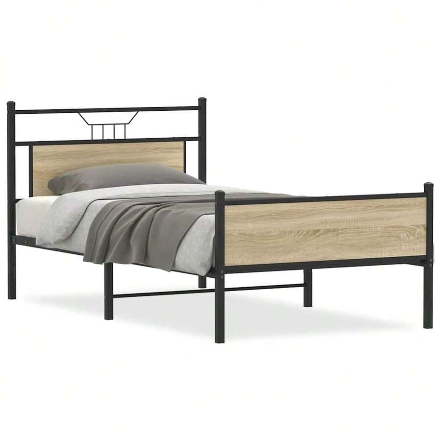 vidaXL Cadre de lit sans matelas chêne sonoma 100x200 cm - Castano - Visualizzare 1