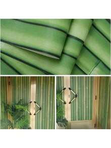 黑白条纹绿色竹子图案壁纸卷——防水、防油、可移除，易撕易贴。适用于卧室、书房、客厅墙面装饰、橱柜、桌面及台面翻新，支持自由拼接。 - 綠色 - 查看 5