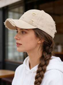 1PC Adult Distressed Ripped Baseball Cap Soft Breathable Canvas Fabric For Daily Casual Street Commute Outdoor Styling