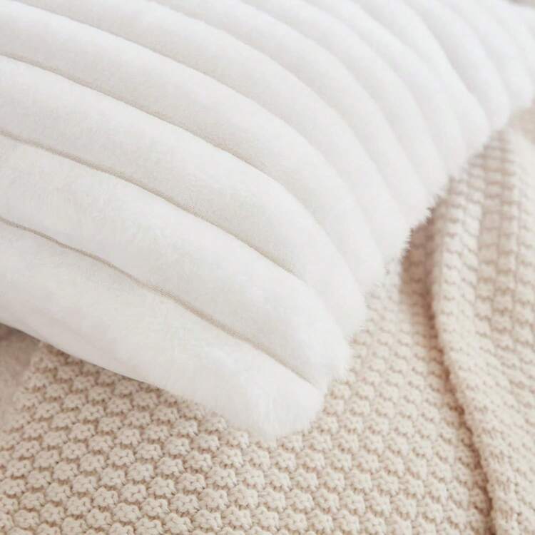 Set Of 2 Or 1pc Comfortable Thick Striped Plush Pillowcase, Soft Decorative Square Throw Pillow Covers, Suitable For Various Occasions Such As Bedroom Bedding, Home Decoration, Sofa Decoration, Camping, Outdoor, Etc - White - View 9