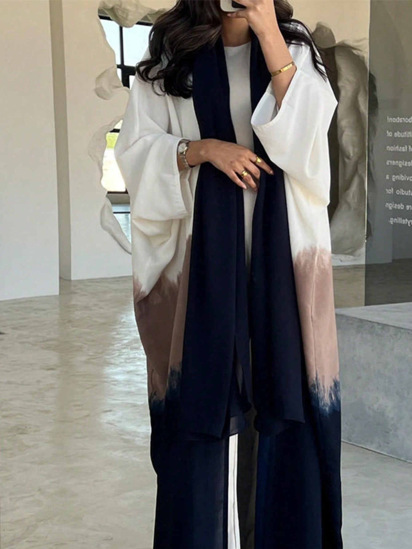 عباية نسائية طويلة، أكمام خفاش، أمامية مفتوحة، قما...