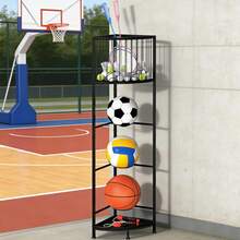Corner Ball Storage Rack, Garage Ball Storage Sports Equipment Organizer, Freestanding Basketball Holder, Garage Ball Storage Sport Organizer Rack, For Volleyball Football Basketball, Indoor, Outdoor - Black 3tier - View 6
