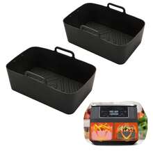 2 件空气炸锅硅胶内衬，矩形可重复使用硅胶烤盘篮内衬，不粘且易于清洁，返校