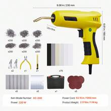Kit de soldadura de plástico, Pistola de soldadura de plástico de 220W con grapas calientes de 1200PCS y varillas de soldadura de 76PCS, Pistola de soldadura de grapas calientes profesional con luz led, Caja de transporte para kayak, Juguetes - Amarillo - Ver 7