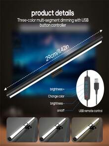 1 pieza Lámpara de pantalla de monitor, lámpara de escritorio USB para computadora, lámpara de protección ocular regulable, artículos esenciales de oficina para protección ocular, lámpara de pantalla anti-luz USB, artículos esenciales de aprendizaje - USB - Ver 9