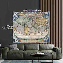 1pc Polyester World Map Tapestry Wall Hanging, Home Decor Art For Living Room, Bedroom, Vintage Nautical Compass Globe Geography Educational Textile Poster, Boho Style World Aesthetic Atmosphere Gift - Multicolor - View 11