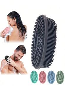 2-In-1 Silicone Body Exfoliating Brush, Unisex, Loofah Alternative, Soft Silicone Material, Suitable For Sensitive Skin, Can Be Used On Back, Shower And Other Areas, Silicone Exfoliating Cleansing Brush, Silicone Shampoo & Shower Brush, Adult Double-Sided Friction Shower Brush, Massage Shower Brush, Bathroom Cleaning Tool - Multicolor - View 3