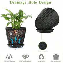 Inch Plant Pots 5 Pack, Flower Planters With Drainage Holes And Trays, Plastic Pots Indoor Outdoor Plants, White - Black + 5inch - View 4