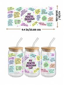 5 miếng dán chuyển nhiệt UV DTF chủ đề Sức khỏe tinh thần cho lon thủy tinh Libbey 16oz, với những lời khẳng định tích cực và lời chúc tốt đẹp cho bản thân, nhãn dán DIY chống thấm nước giúp giảm lo âu cho ly thủy tinh (9.4" x 4.3") - Nhiều màu - Xem 5