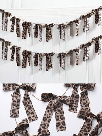 1-2 piezas Guirnalda con lazo de cinta con estampado de leopardo, guirnalda de banderines con estampado animal, decoración para fiesta de cumpleaños, decoración de eventos con tema de la jungla, decoración de pared del hogar, dormitorio, sala de estar, decoración navideña, suministros de manualidades DIY