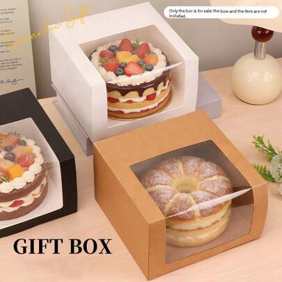 Cake Box,Paper Cake Box,Assorted Cake Gift Box,Black,White,Kraft Paper,Solid Color,19.5cm*19.5cm*12cm,Solid Color Cake Gift Box,Must-Have