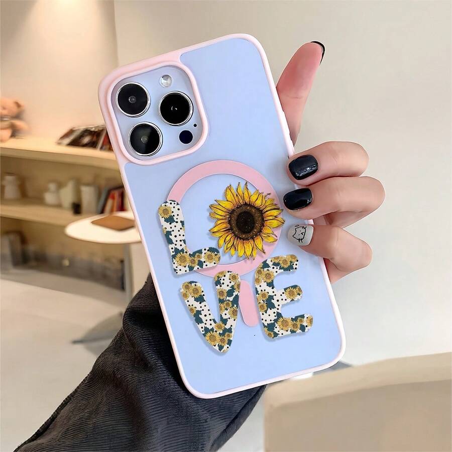 Patrón de girasol, carcasa de teléfono simple y de moda, compatible con iPhone 11 / 12 / 13 / 14 / 15 / 16 / Pro / Max y Galaxy plus / Pro / S22 / S23 / S24 / s25 / ultra / fe. Muy adecuado como regalo de vacaciones, regalo de San valentín. - Rosa - Ver 1