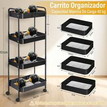 TendenciaCarrito Organizador Carrito De Almacenamiento Carrito Organizador Metal Multiusos De 4 Niveles Ruedas 360 °   Con 4 Ganchos Y 4 Vasos De Almacenamiento Color NegroCalidad premium - Blanco - Ver 2