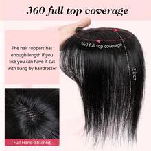 12英寸法式刘海透气蕾丝蛋白丝顶假发，手工制作逼真头皮，360°遮盖白发根，自然融合，夹式设计瞬间增加发量，专为头发稀疏人士设计 - 彩色 - 查看 6