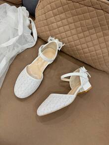 白色中跟鞋，亮面蕾丝复合材料，蝴蝶结珍珠设计，适合节日盛会、时装秀、公主鞋、婚礼派对等场合。 - 白色 - 查看 8