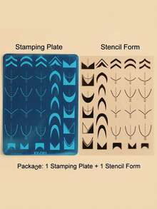 French Nail Art Stamping Plate Drawing Template Geometric Stripe Line 3D Image Stencil Mold Printing Tool - Silver - View 6