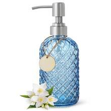 Gem-Patterned Glass Soap Dispenser With Rust Proof Stainless Steel Pump-13 Oz Liquid Hand Soap Dispenser For Kitchen & Bathroom,Great For Lotions, Essential Oil, Liquid Soaps-Blue - Biru permata - View 1