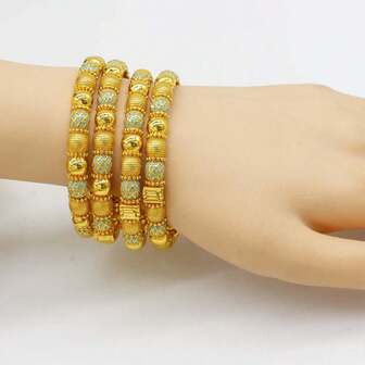 1/4 piezas Brazalete apilable de estilo bohemio de material de cobre + zirconia sintética azul, apto para uso diario, fiestas y como regalo para mujeres