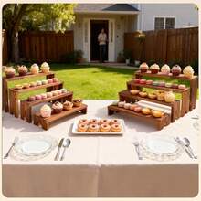 8 Pcs Wood Risers Display Stands, 2 Set Wooden Risers For Table Display, 4 Tier Rectangular Riser Display Stand Wooden For Cupcake, Desserts, Perfume, Collections, Jewelry Showcase - Multicolor - View 8