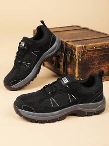 Talla 46 Zapatos de senderismo negros para hombres, zapatos deportivos para exteriores con suela suave y antideslizante, botas de trekking y escalada de corte bajo con cordones