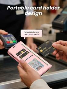 16 Pro Max/17 Pro Max Lanyard Card Holder Phone Case Galaxy S25FE/S25 Plus/S25 Ultra/S25FE/S24 Ultra Wallet Flip Leather Phone Case 11/13/14/15/16 Pro Flip Phone Case Galaxy A17/A16/A15/A14/A13/A12, A56/A55/A54/A53/A51, Redmi 15C Phone Case With Stand Function XR/7/8/SE/16E, Compatible With IPhone 17 Pro Max/Apple Air Credit Card Leather Protective Cover - Pink - View 5