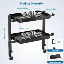 Clamp On Desk Organizer - Adjustable 2 - Tier Above Or Under Desk Shelves With Large Capacity Tray, Phone Tablet Holder, Headphone Hook - No Drilling Desktop Storage Office Home Accessories - 最初的 - 查看 2