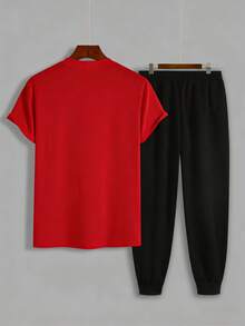 2pcs Men Casual Street Style T-Shirt And Sweatpants Set (Graphic Tee And Joggers), Spring/Summer - Multicolor - View 4